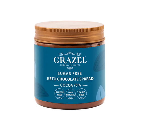Jar of Grazel sugar-free keto chocolate spread on a white background